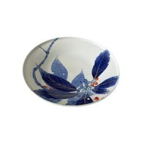 Japanese Porcelain Bowl Blue White Floral Design Hand Painted Decorative Serving